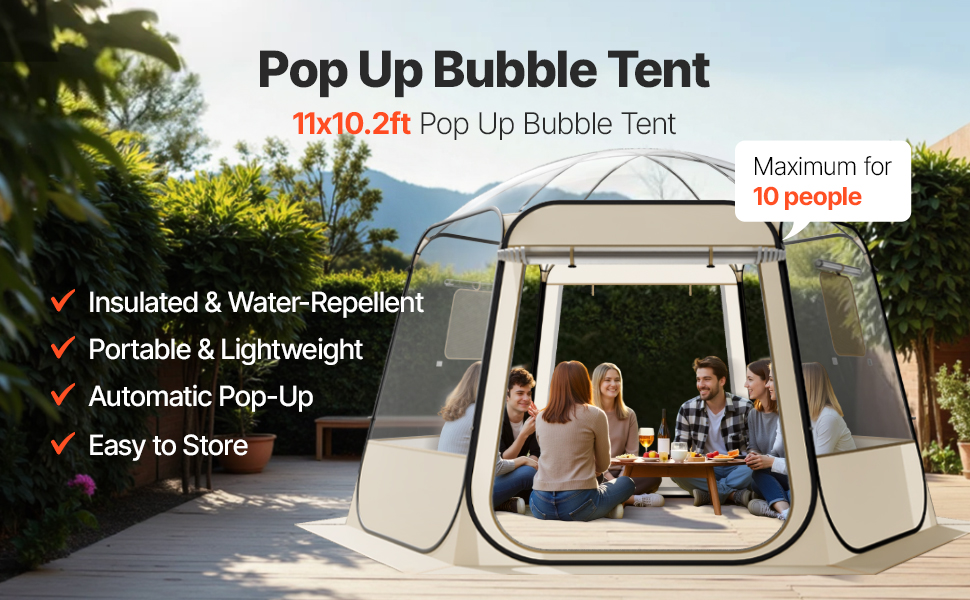 VEVOR Pop up Bubble Tent 11x 10.2 ft Clear Sports Tent 8-10