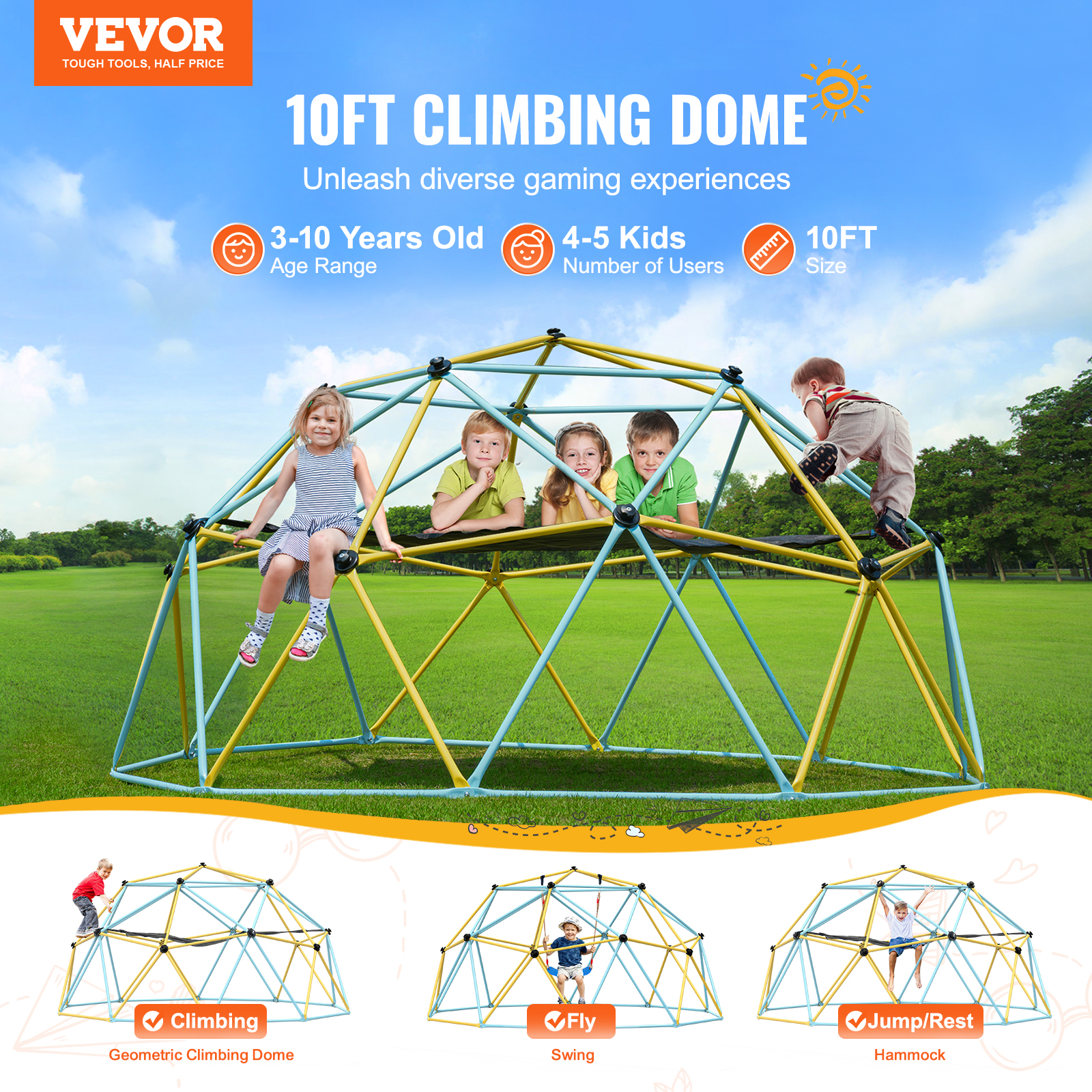 Dome Climber Hammock/Slide Accessory for 10/8/12/6ft Climbing Dome 350 lbs - Picture 16 of 74