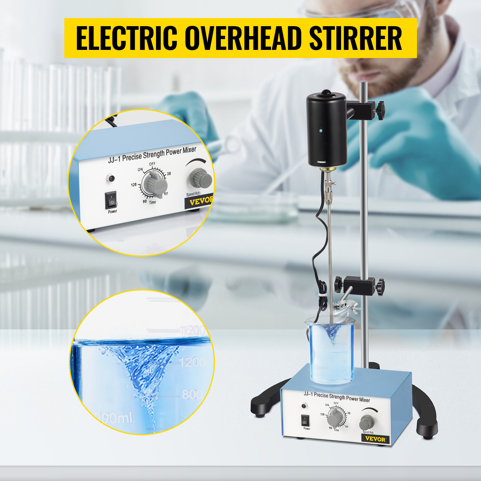 Electric Overhead Stirrer, High Speed Dispersing Homogenizer Laboratory,20L  Digital Auto Stirrer with Time Setting&Speed Adjusting, 100-2000 RPM