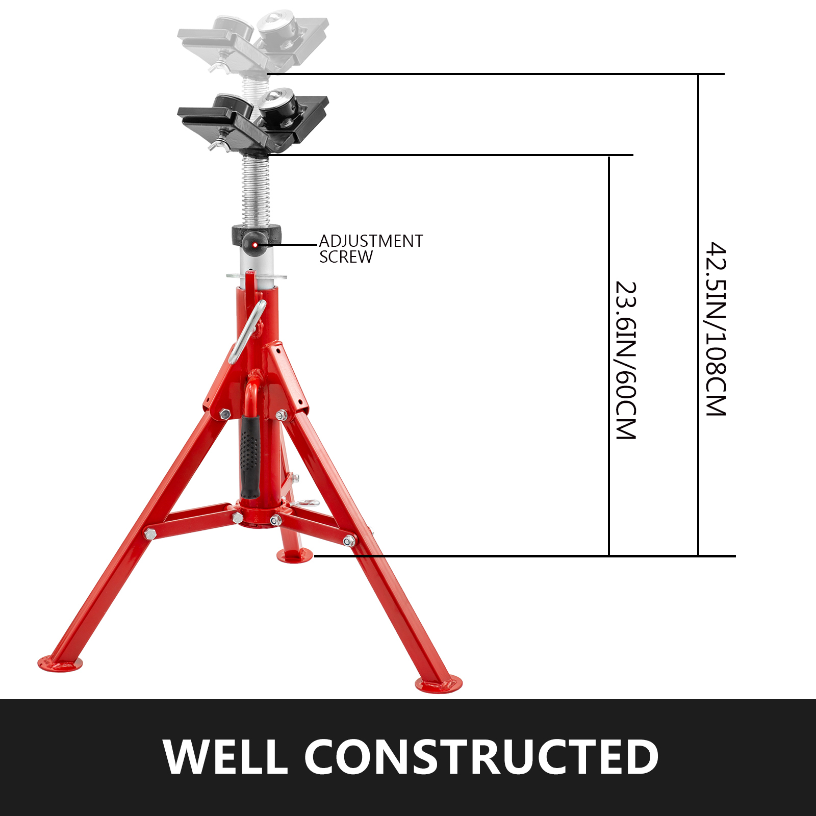 VEVOR Pipe Stand Foldable Jack 2-ball Transfer Head 12" Pipe Capacity ...