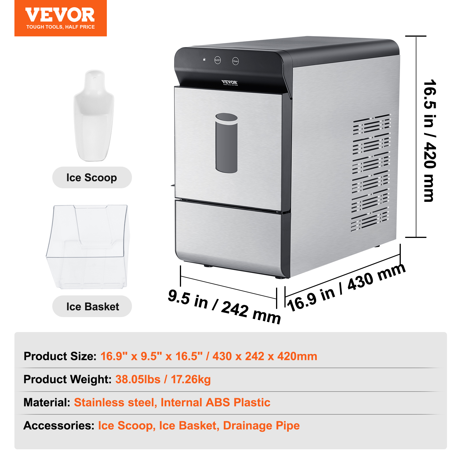 VEVOR Portable Countertop Ice Cube Maker Machine 26/33/37/62Lb/24H Self-Cleaning