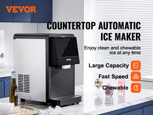 VEVOR Countertop Ice Maker, 62lbs in 24Hrs, Auto Self-Cleaning