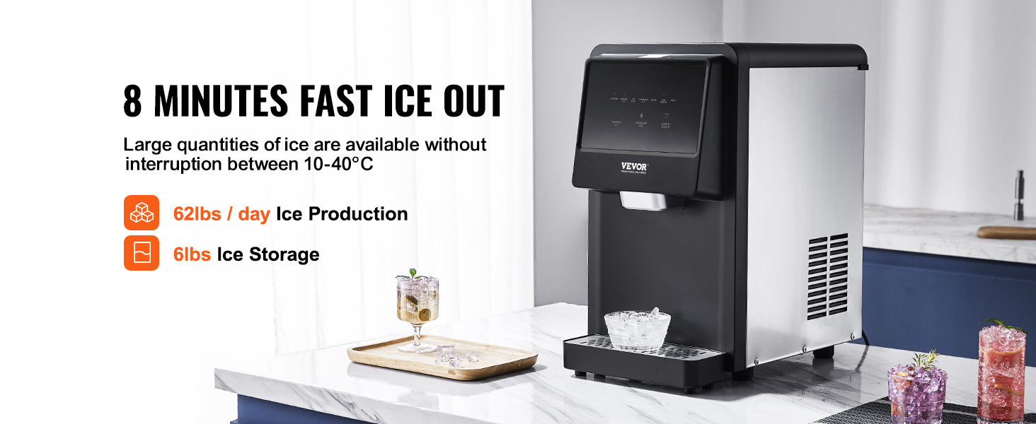VEVOR Countertop Ice Maker, 62lbs in 24Hrs, Auto Self-Cleaning Portable Ice Maker with Water Filling Pipe, Water Filter and Drainpipe, Automatic Water Refill Ice Machine for Home Kitchen Office Party