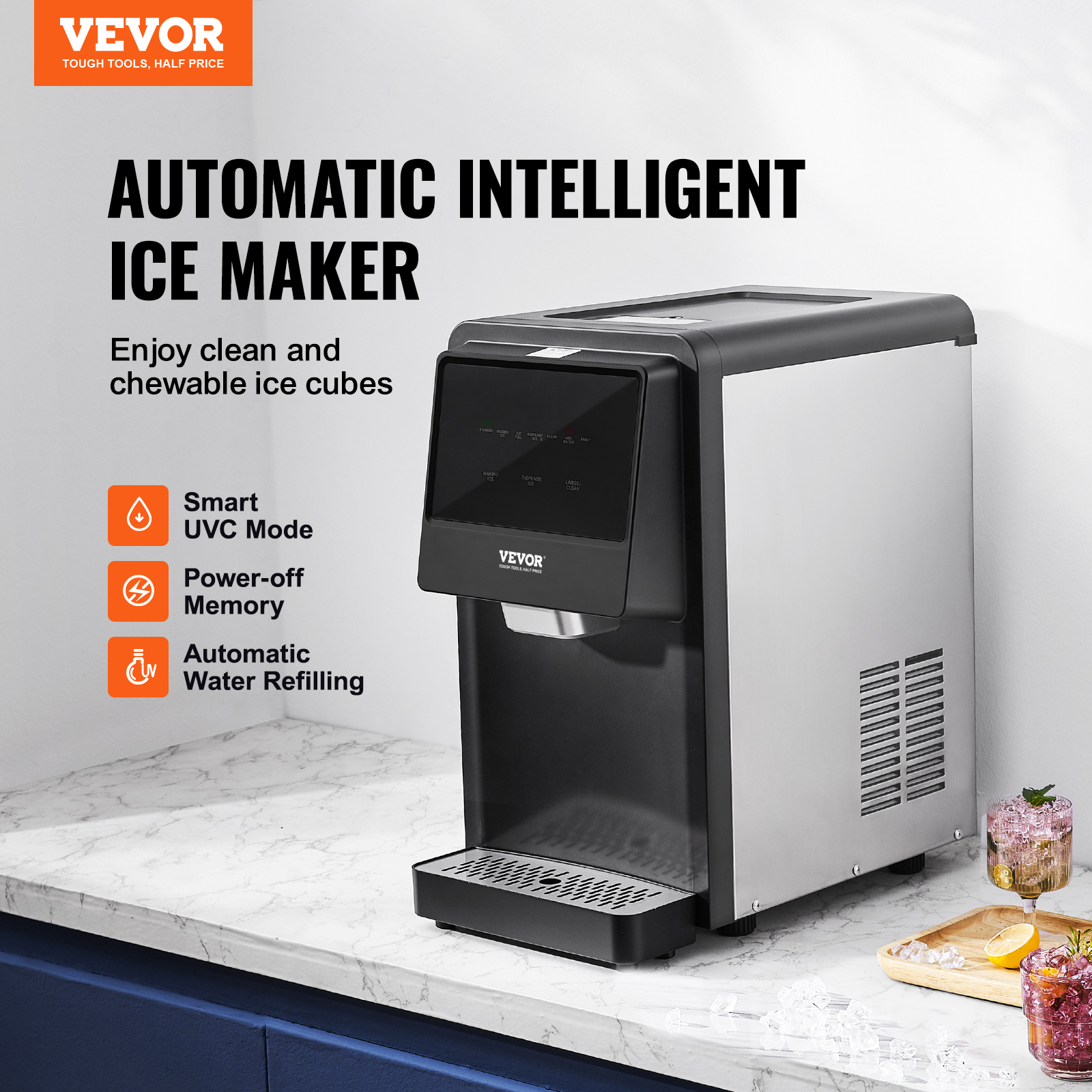 VEVOR Portable Countertop Ice Cube Maker Machine 26/33/37/62Lb/24H Self-Cleaning