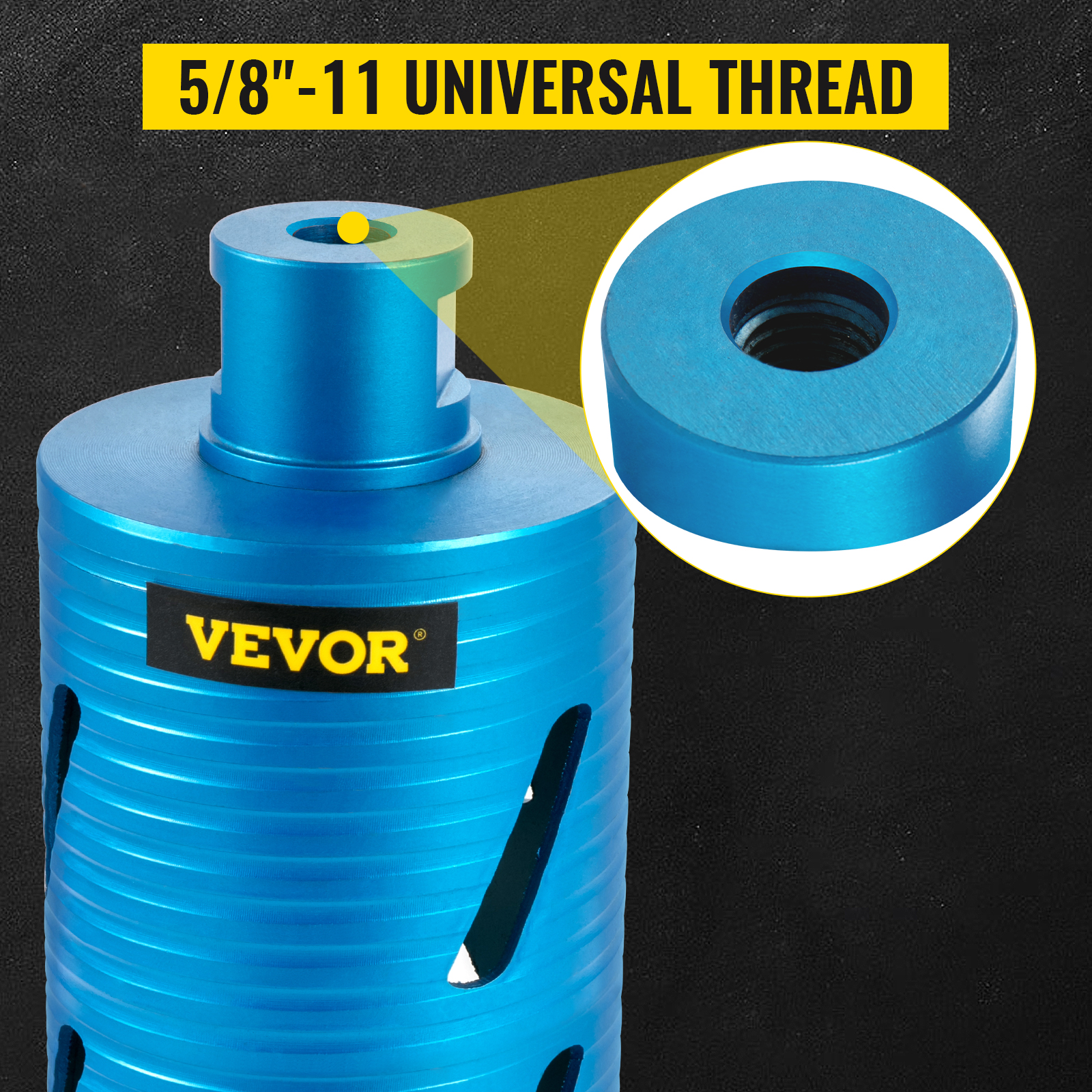 VEVOR Diamond Core Drill, 4"/101mm Diameter Core Drill Bit, 9.5"/241mm Concrete Core Drill Bit, 5/8"-11 Thread Core Bit, Dry/Wet Drill Core Bits w/a Blade, Diamond Wet Coring Bit For Concrete Brick