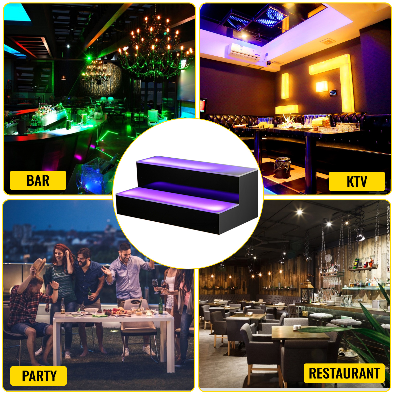 VEVOR LED Lighted Liquor Bottle Display Shelf, 24-inch LED Bar Shelves for Liquor, 2-Step Lighted Liquor Bottle Shelf for Home/Commercial Bar, Acrylic Lighted Bottle Display with Remote & App Control