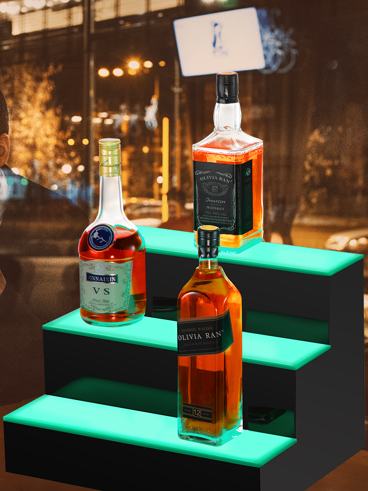 VEVOR LED Lighted Liquor Bottle Display Shelf, 16-inch LED Bar Shelves for Liquor, 3-Step Lighted Liquor Bottle Shelf for Home/Commercial Bar, Acrylic Lighted Bottle Display with Remote & App Control