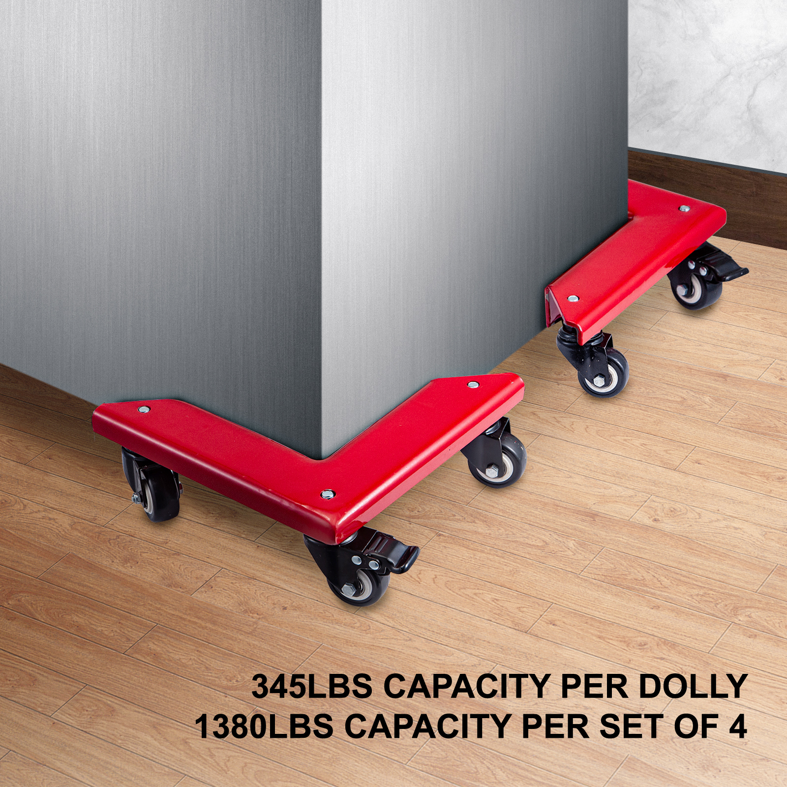 BestEquip Furniture Dolly 1380Lbs Capacity Corner Moving Dolly 4-Pack Desk Cabinet Dolly Furniture Moving Cart with 2-Inch Swivel Wheels Portable Furniture Rollers for Furniture Handling Moving Red 