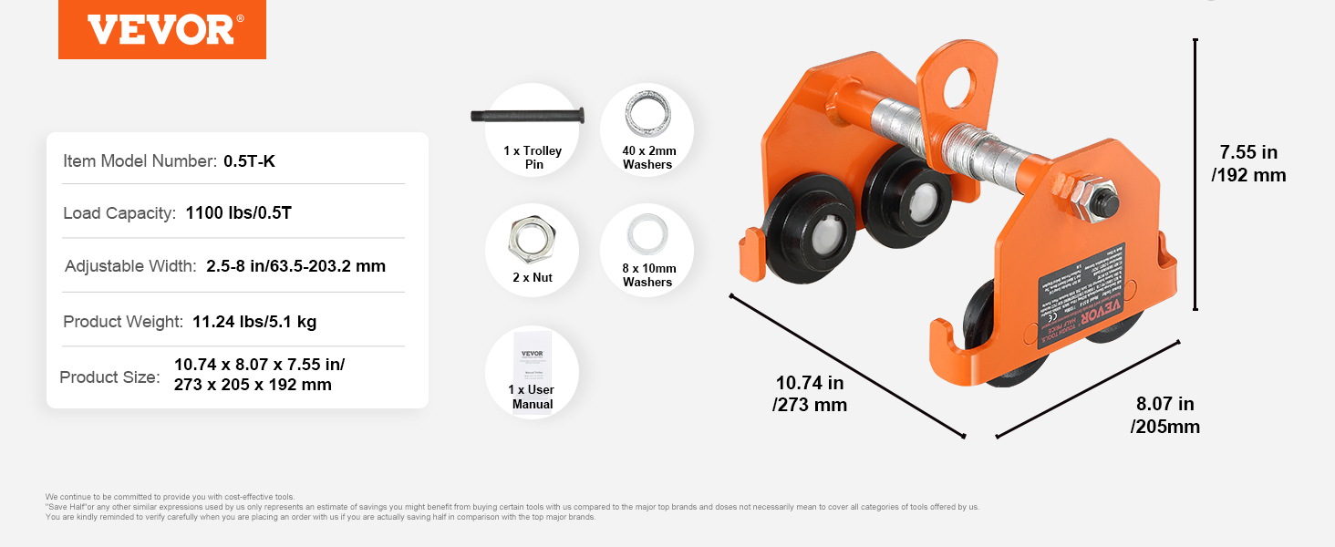 Chariot de Manutention, 0,5 T, Réglable