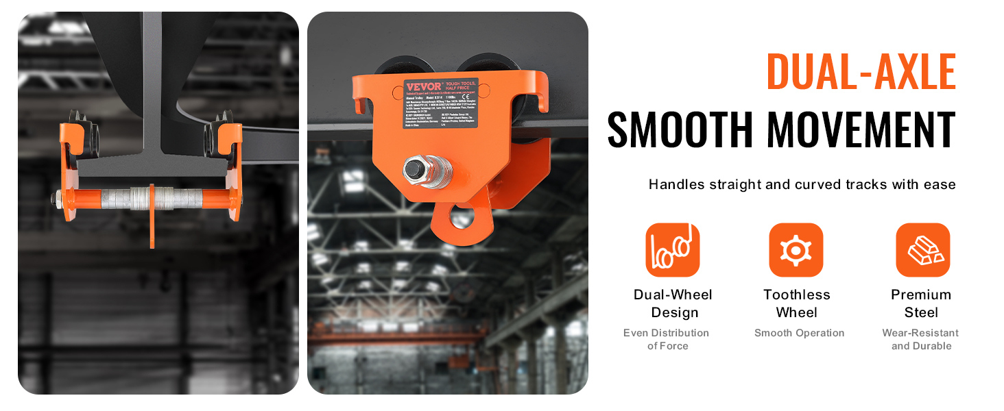 thumbnail image 2 of V-Lift Industrial 1/2 Ton Push Beam Trolley – 1,102 Lbs WLL With Guard – MN-LC2400 2 of 4