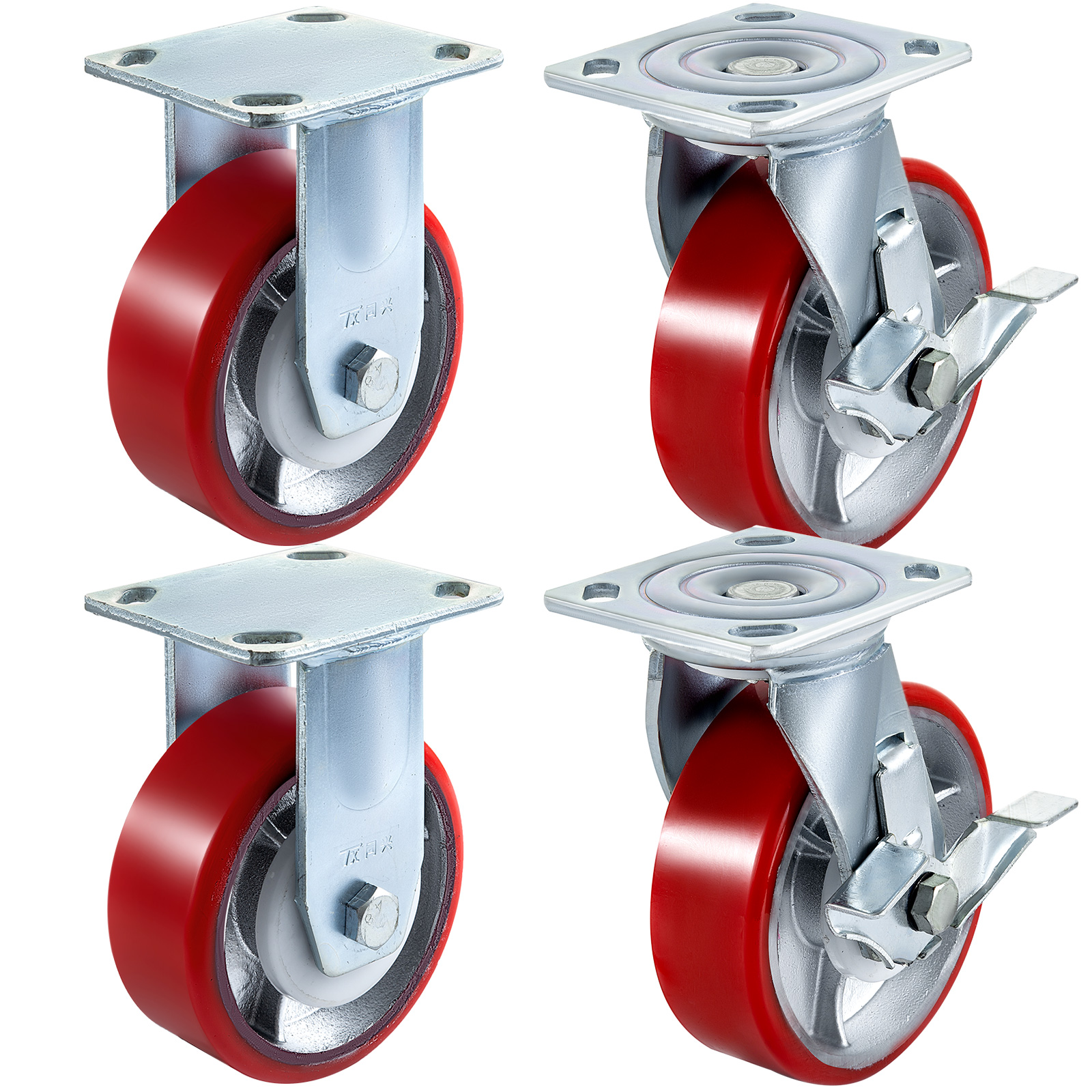 Ruedas giratorias de 4 pulgadas, ruedas de 1800 libras, ruedas resistentes  con freno de poliuretano de doble bloqueo, juego de 4 ruedas rojas