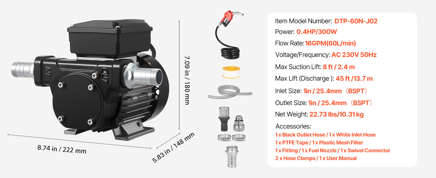 Elektrische Kraftstoff Transferpumpe 60 L/min Automatik Abschaltung +2 Schläuche Fuel Transfer Pump Uk A100 1.11w