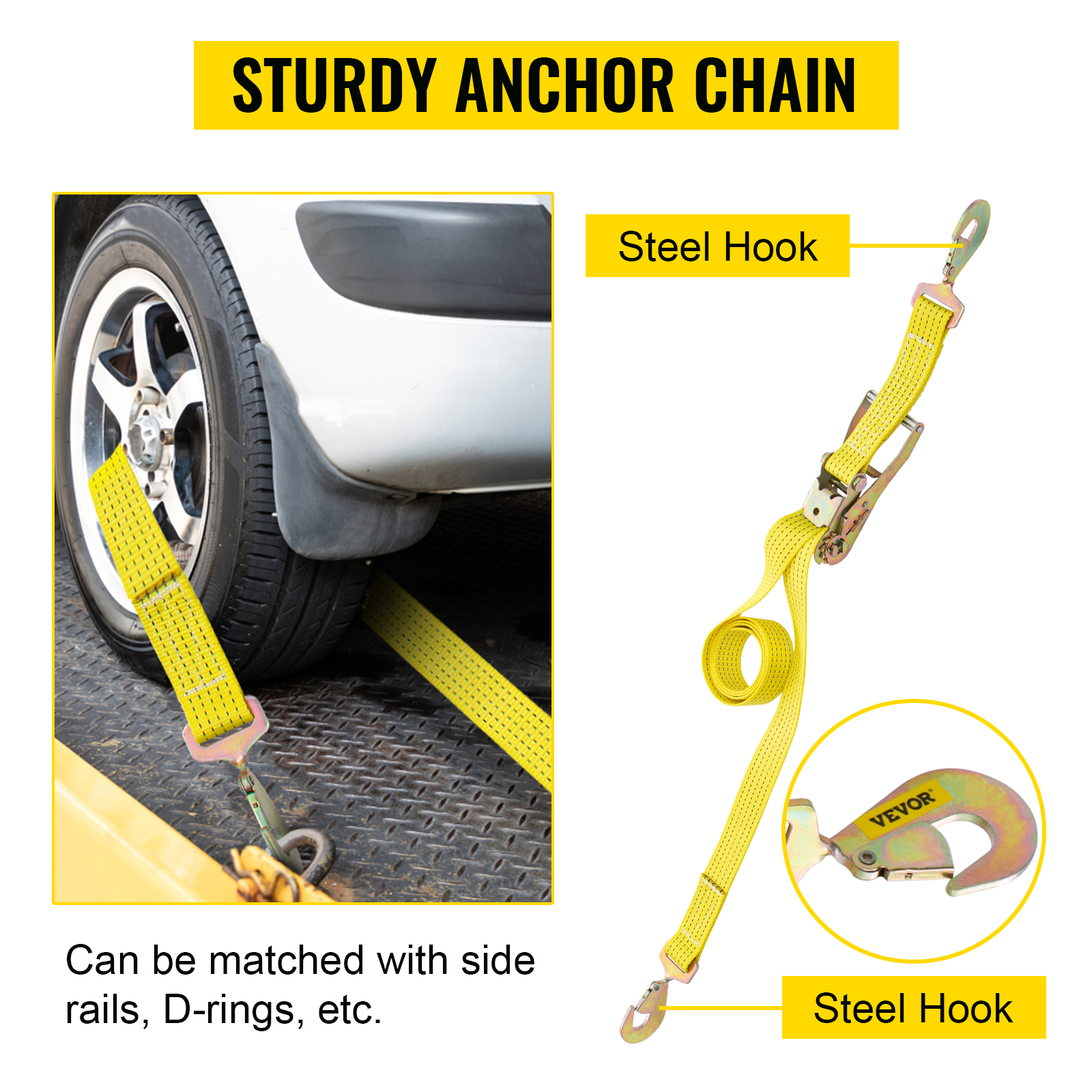 VEVOR Ratchet Tie Down Straps, 2'' x 15.6' Heavy Duty Ratchet Straps with Snap Hooks, 4000 lbs Working Load, 4 Pack Tie Down Set Includes 8 Axle Straps for Moving Motorcycle, Cargo & Daily Use