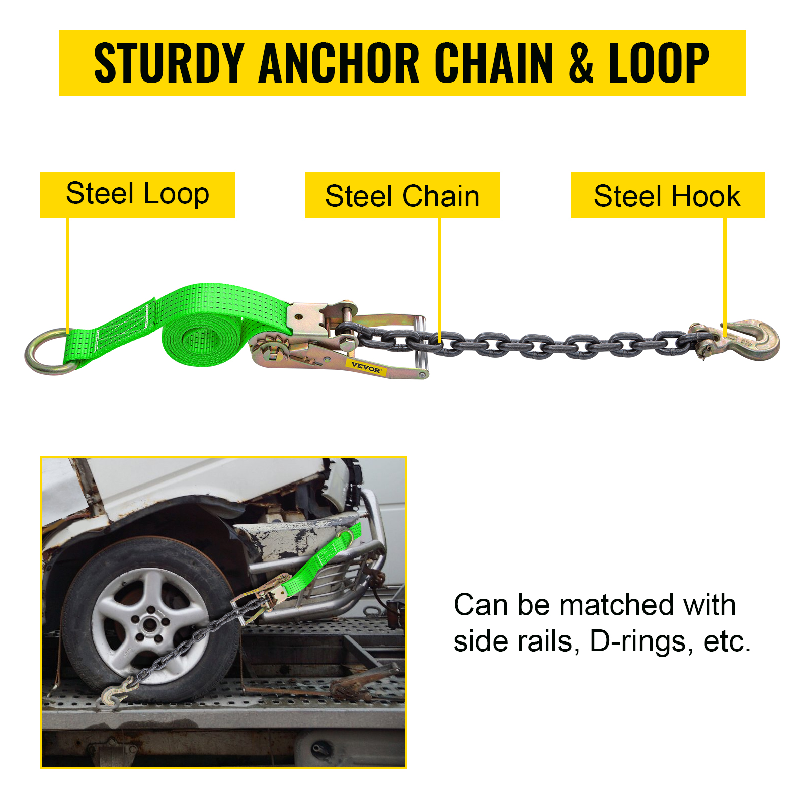 4 Pack Axle Straps Ratchet Tie Down 9.8FT w/ Loop & Flat Hooks for