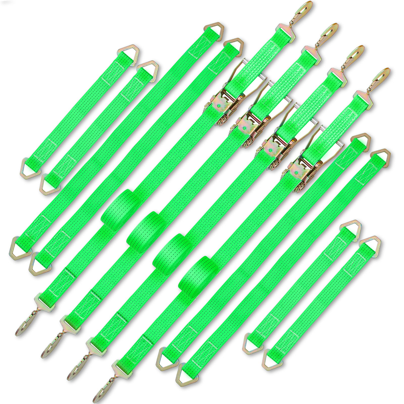 Premium Heavy-Duty Ratchet Straps w/Flat or Wire Hooks - Ratchet Strap w/Flat Hooks- 2 x 18