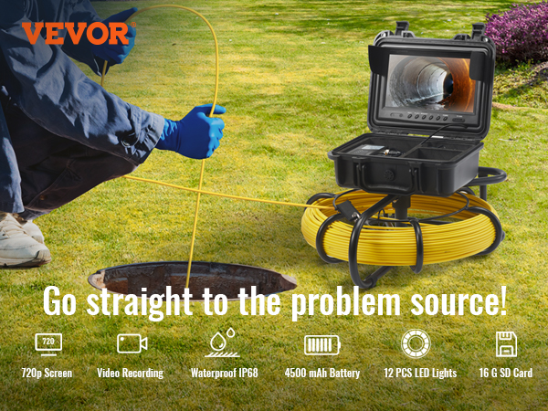 VEVOR Sewer Camera, 164 ft/50 m, 4.3 Pipe Drain Inspection Camera