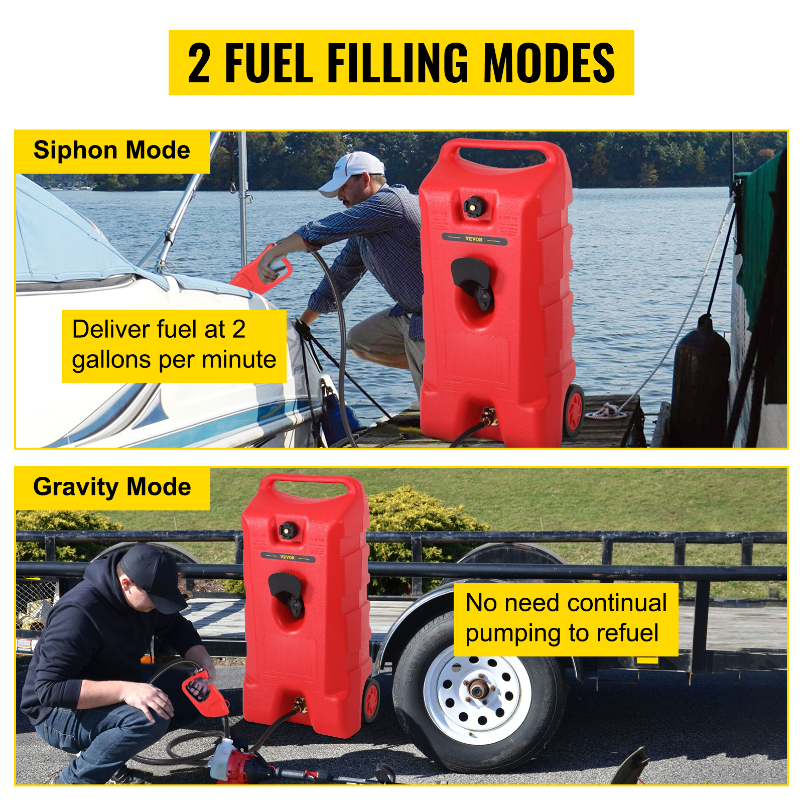 VEVOR Fuel Caddy, 25 Gallon, Gas Storage Tank on-Wheels, with Siphon Pump  and 9.8 ft Long Hose, Gasoline Diesel Fuel Container for Cars, Lawn Mowers,  ATVs, Boats, More, Red