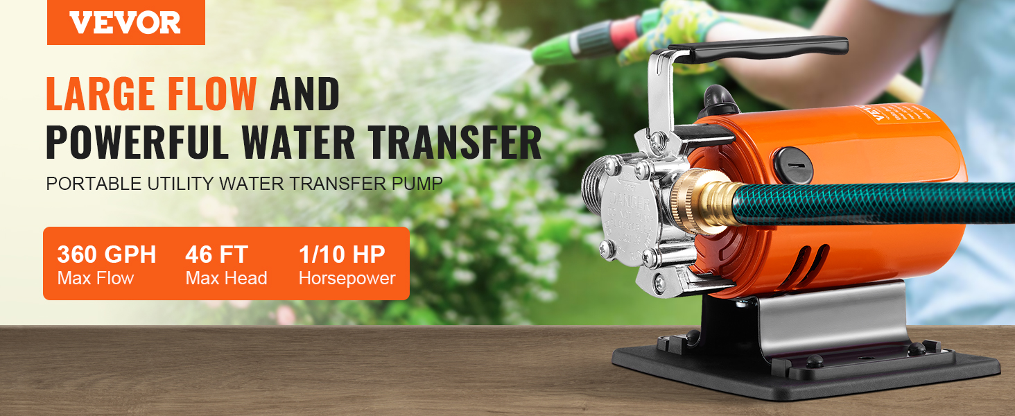 thumbnail image 2 of 120V 360 GPH Portable Utility Pump – 1/10HP Water Transfer Removal Pump With Hose 2 of 5