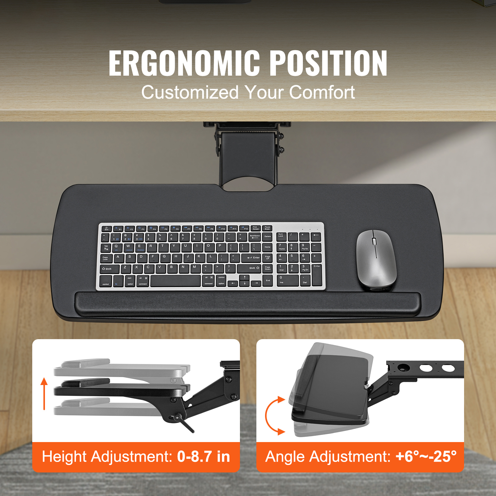 Keyboard Tray Under Desk Pull out Keyboard/Mouse Tray Ergonomic w/ C-Clamp - Picture 4 of 26