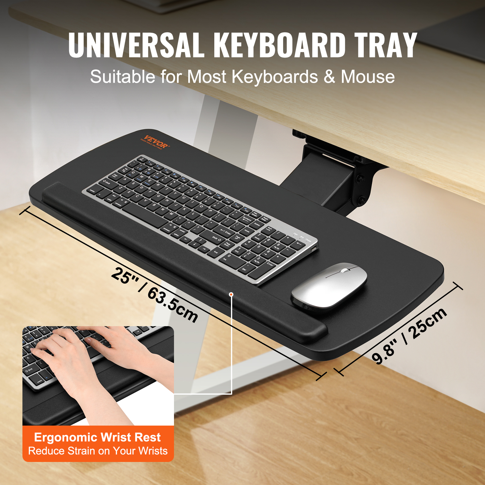 VEVOR Keyboard Tray Under Desk Pull out Keyboard/Mouse Tray Ergonomic w ...