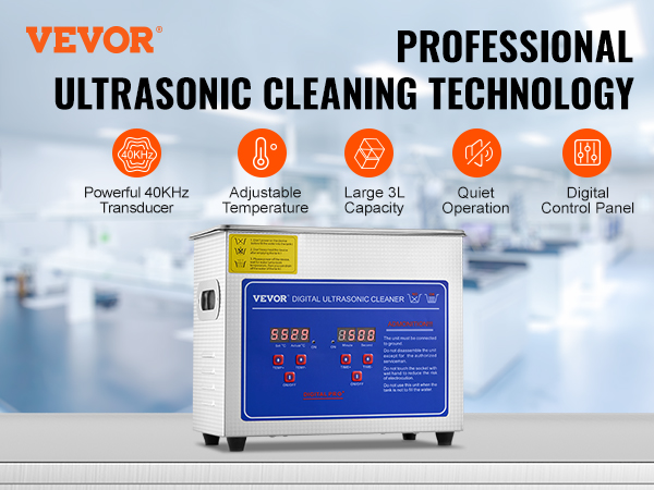 VEVORbrand Ultrasonic Cleaner, 3L 40kHz, with Digital Timer & Heater,  Professional Stainless Steel Ultrasonic Jewelry Cleaner for Glasses Watch  Rings