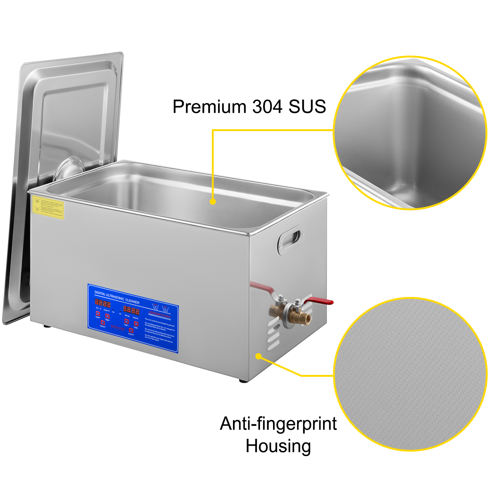 thumbnail image 2 of 22L Industrial Ultrasonic Cleaner – 480W Heated Digital Timer, SUS304 Stainless Steel, Dental & Lab Use (110V) 2 of 6