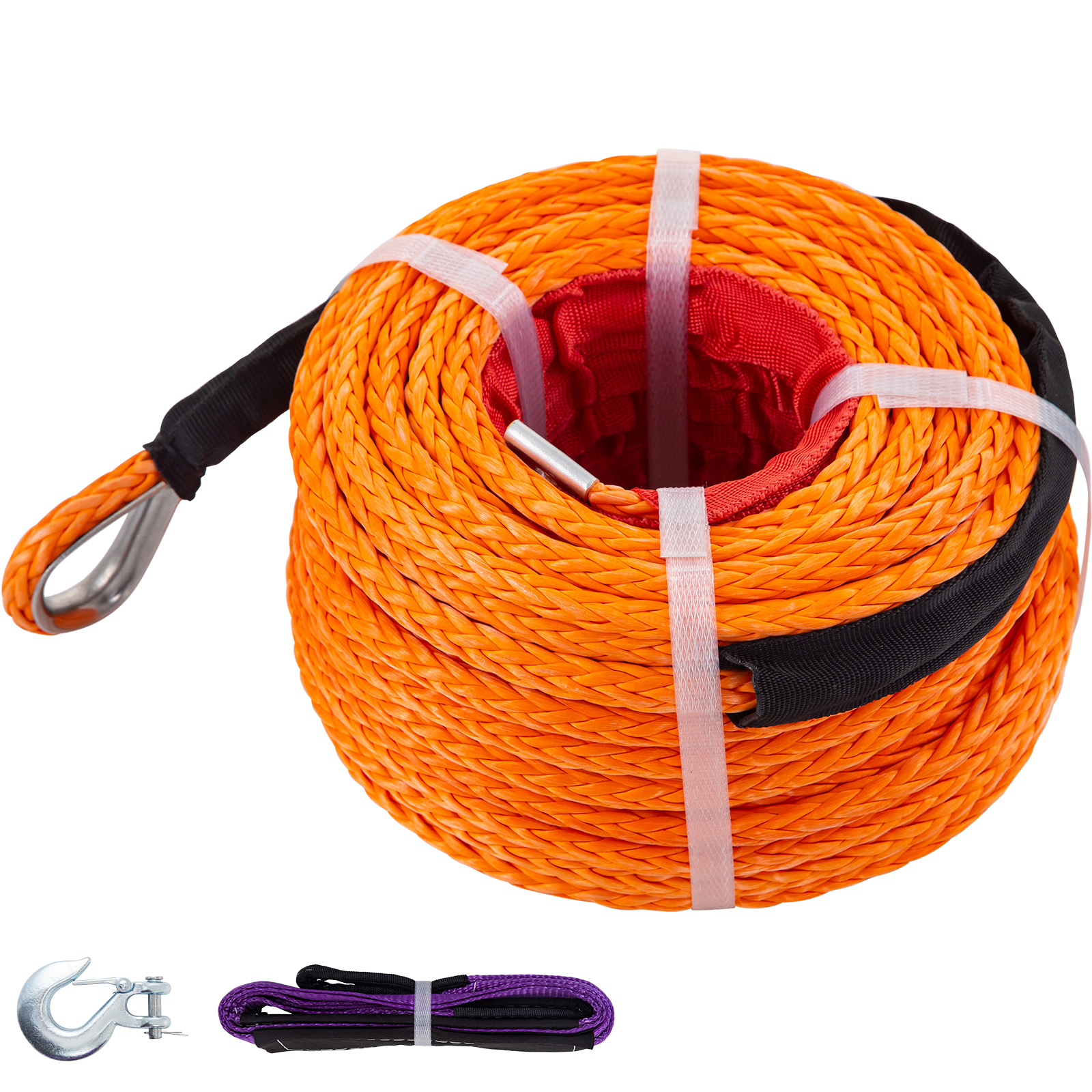 25500LBS 3/8x100ft Synthetic Winch Rope Winch Line Cable Rope w/Winch Hook