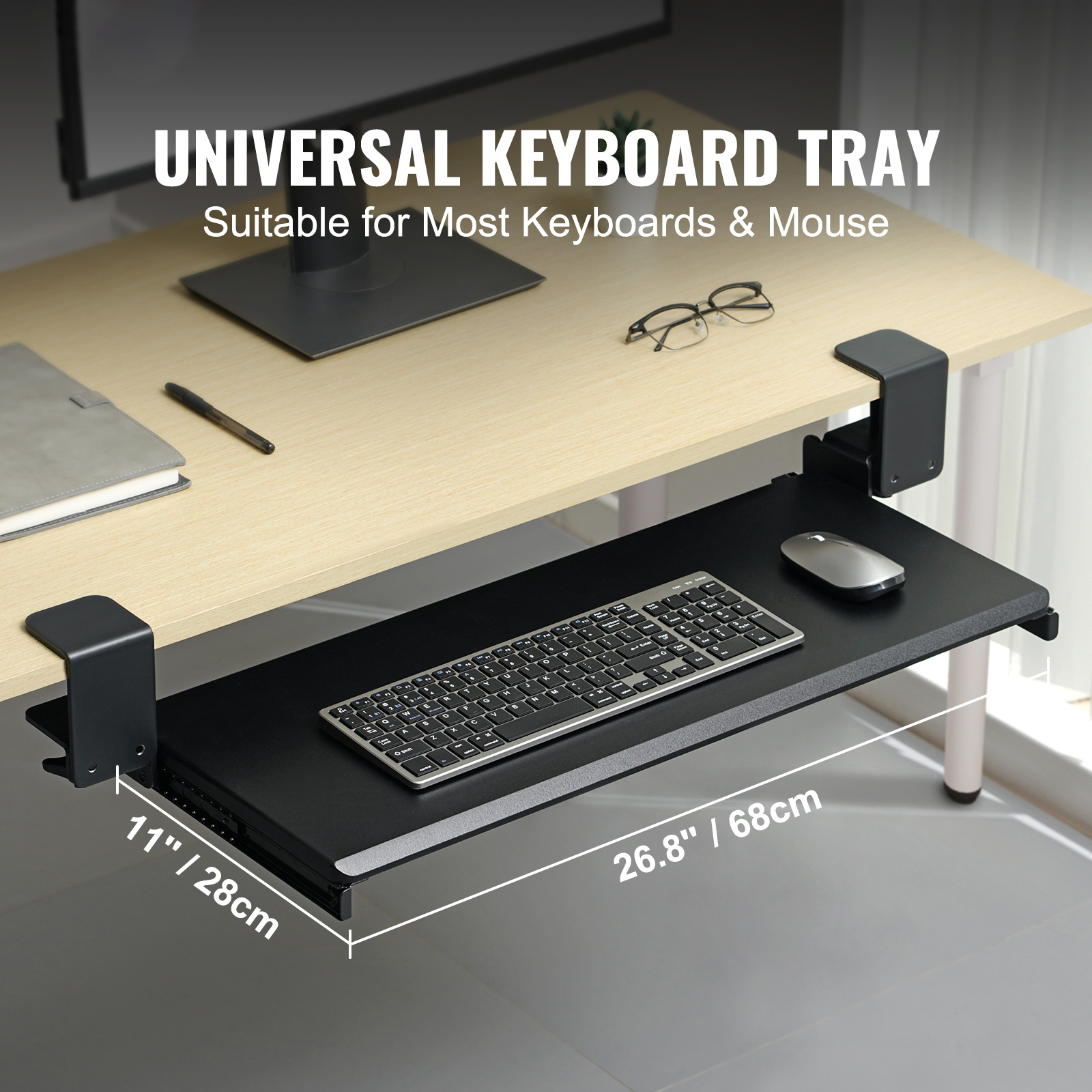 Keyboard Tray Under Desk Pull out Keyboard/Mouse Tray Ergonomic w/ C-Clamp - Picture 16 of 26