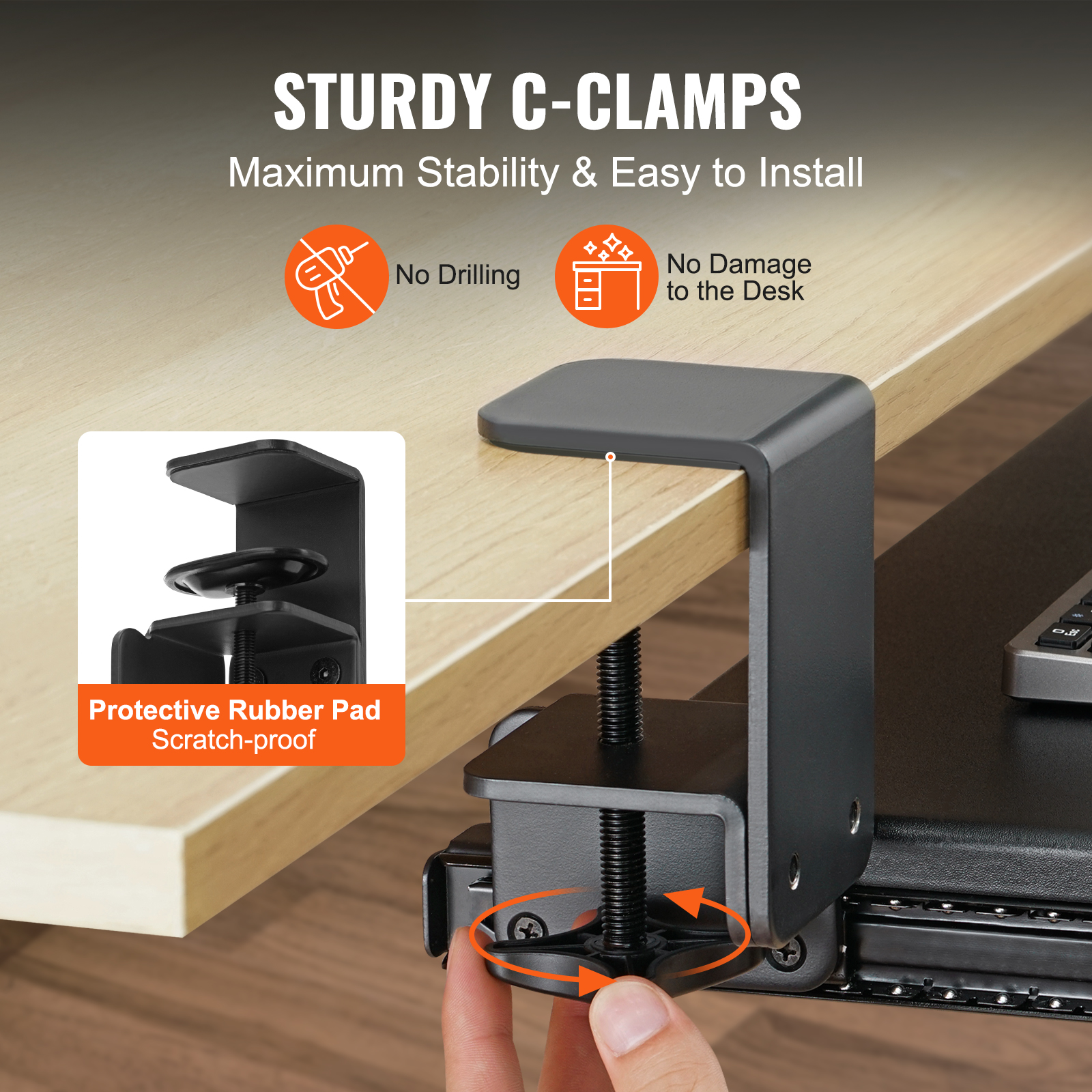 Keyboard Tray Under Desk Pull out Keyboard/Mouse Tray Ergonomic w/ C-Clamp - Picture 17 of 26