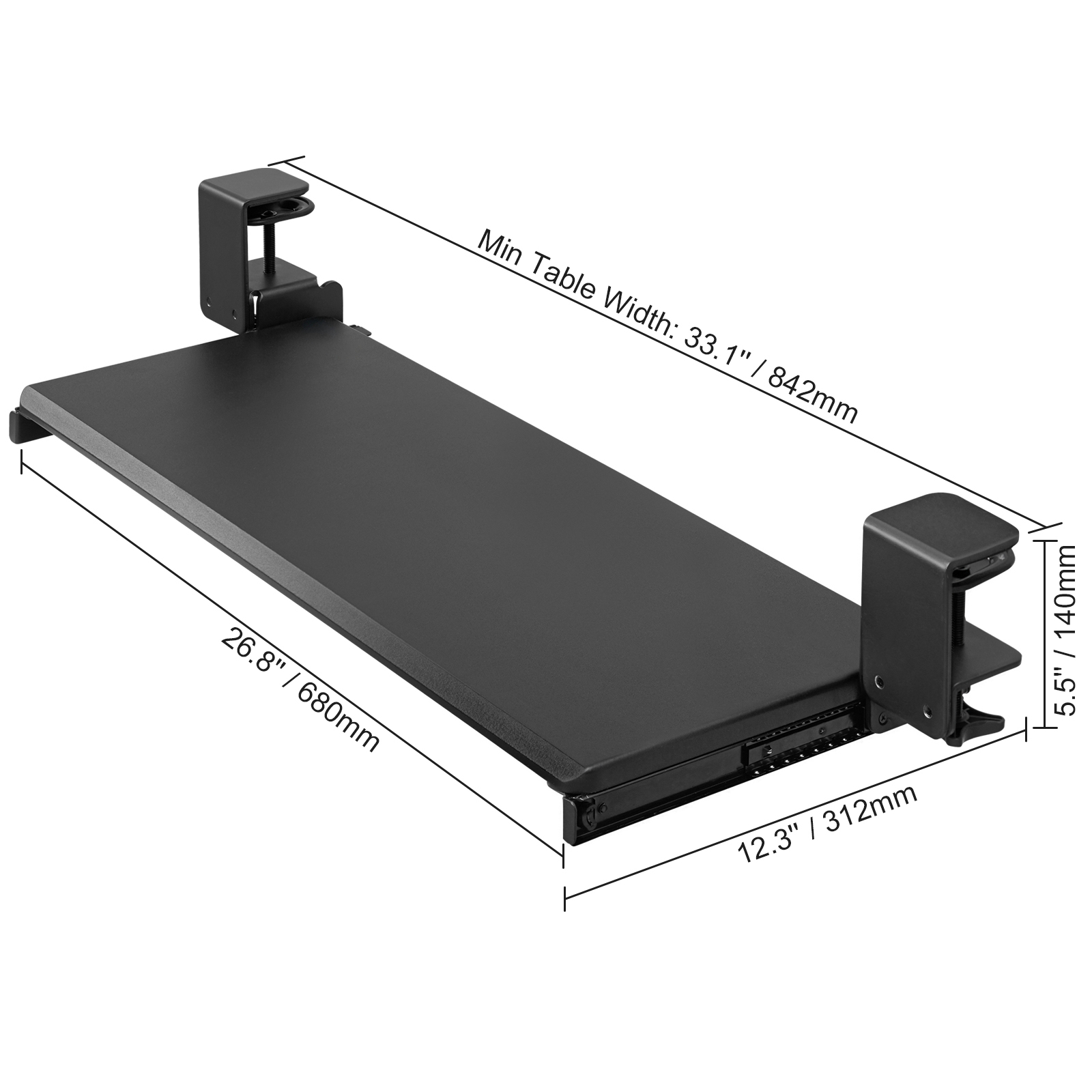 Keyboard Tray Under Desk Pull out Keyboard/Mouse Tray Ergonomic w/ C-Clamp - Picture 22 of 26