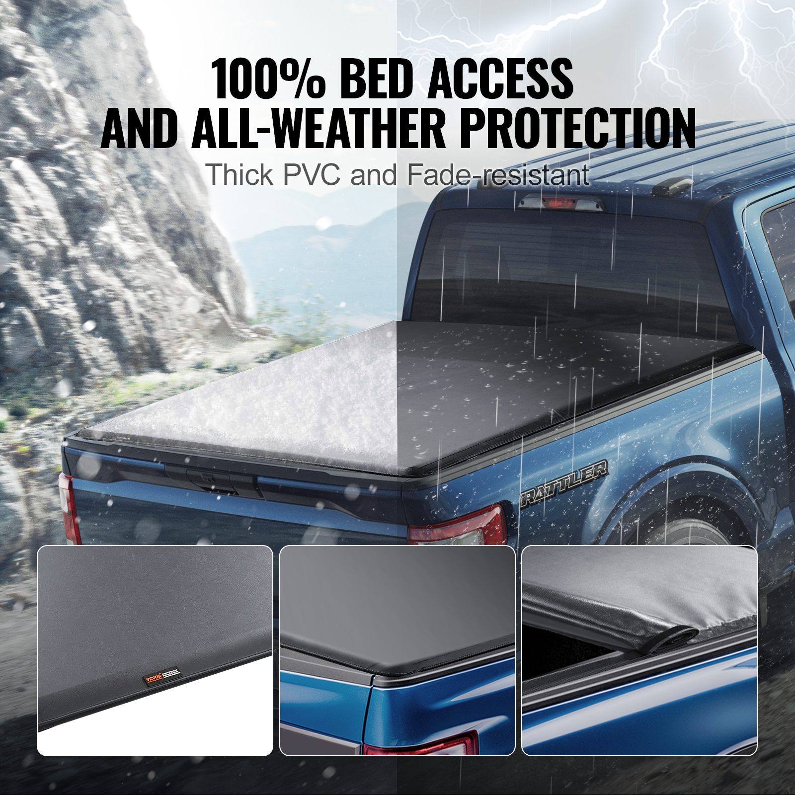 VEVOR Soft Roll Up Truck Bed Tonneau Cover fits Ford Chevy Silverado Dodge Ram