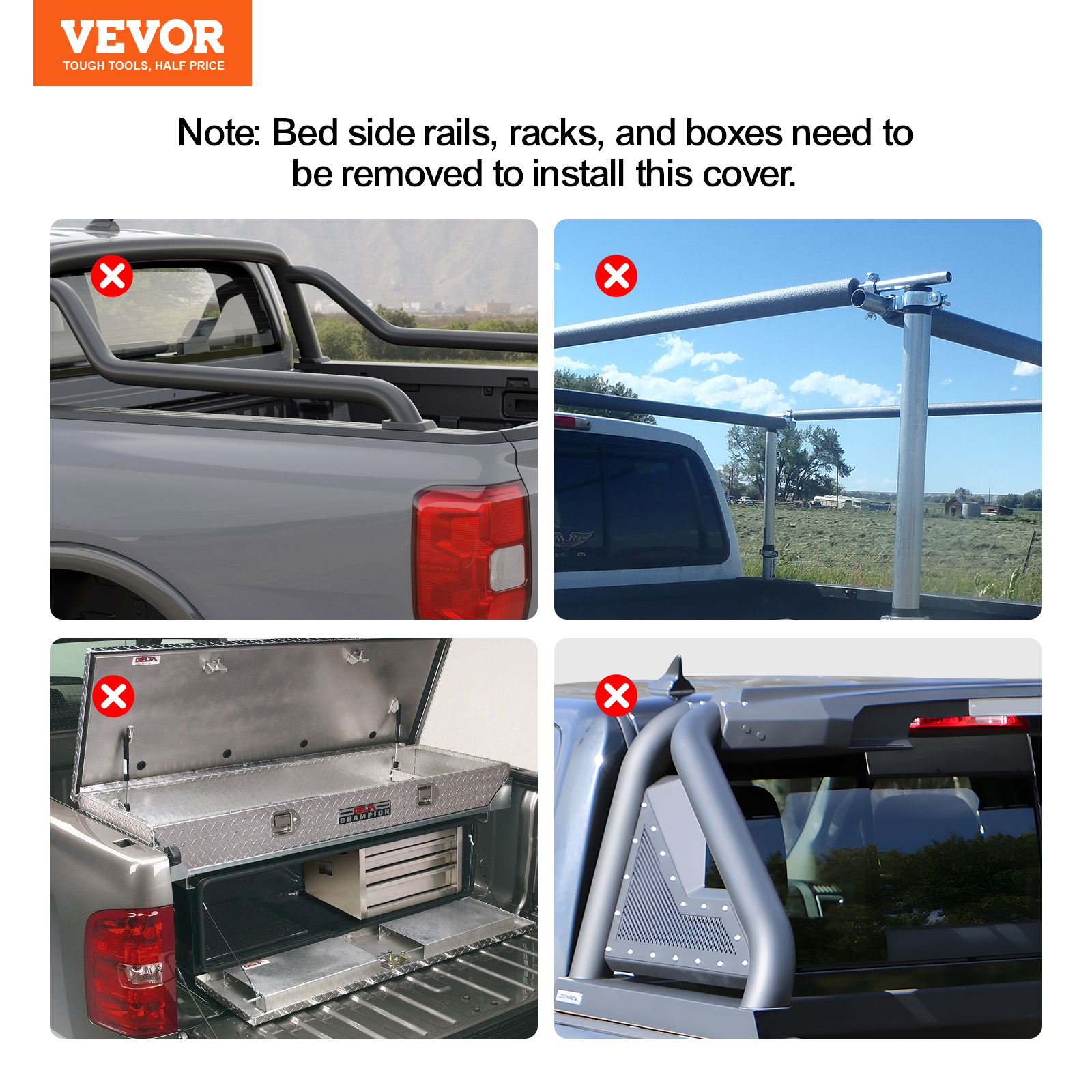 VEVOR Soft Roll Up Truck Bed Tonneau Cover fits Ford Chevy Silverado Dodge Ram