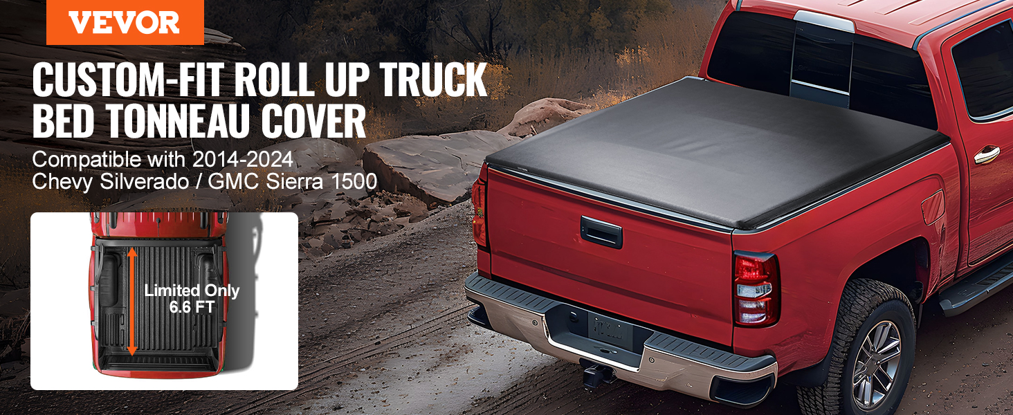 Poleparts 6.6ft Soft Roll-Up Bed Tonneau Cover For 2007-2013 Chevy Silverado GMC Sierra