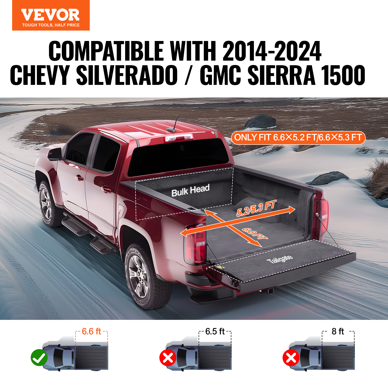 VEVOR Soft Roll Up Truck Bed Tonneau Cover fits Ford Chevy Silverado Dodge Ram