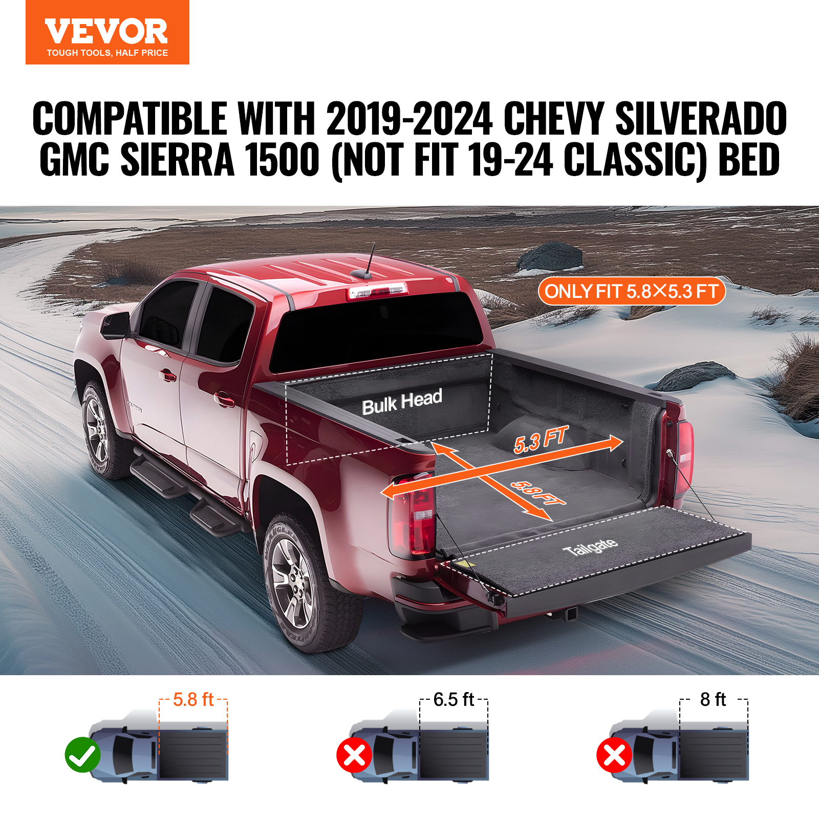 VEVOR Soft Roll Up Truck Bed Tonneau Cover fits Ford Chevy Silverado Dodge Ram