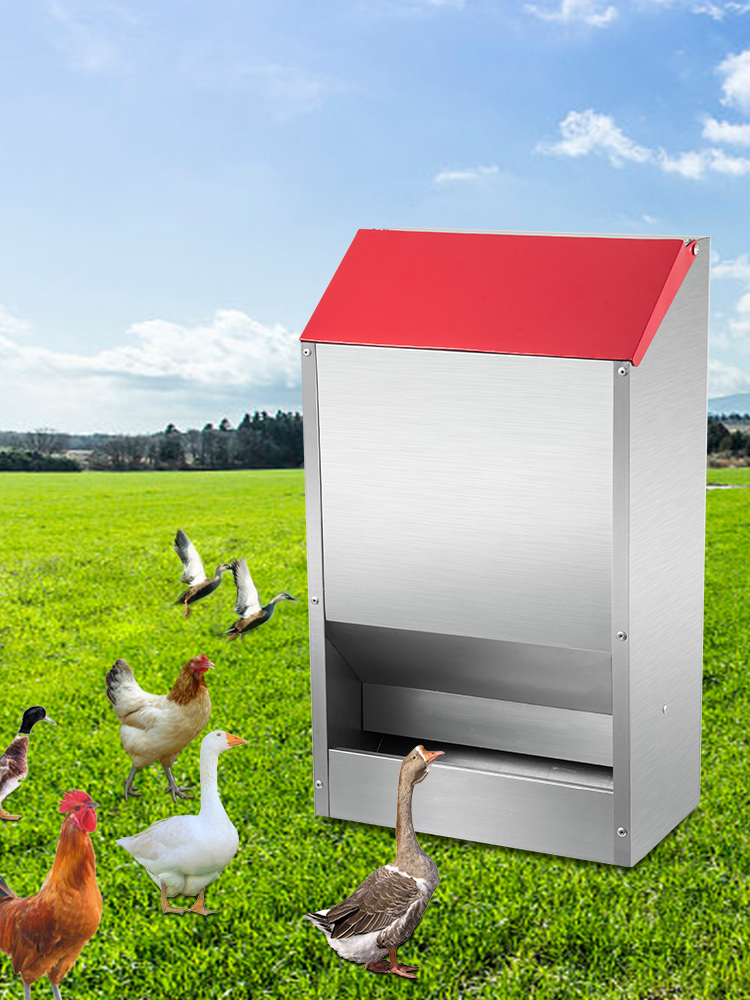 VEVOR Galvanized Poultry Feeder Holds 50lbs of Feed Chicken Feeders No Waste 13.8x11x25.6in Hanging Chicken Feeder with Lid Weatherproof Outdoor Coop Food Dispenser Tilted lid 