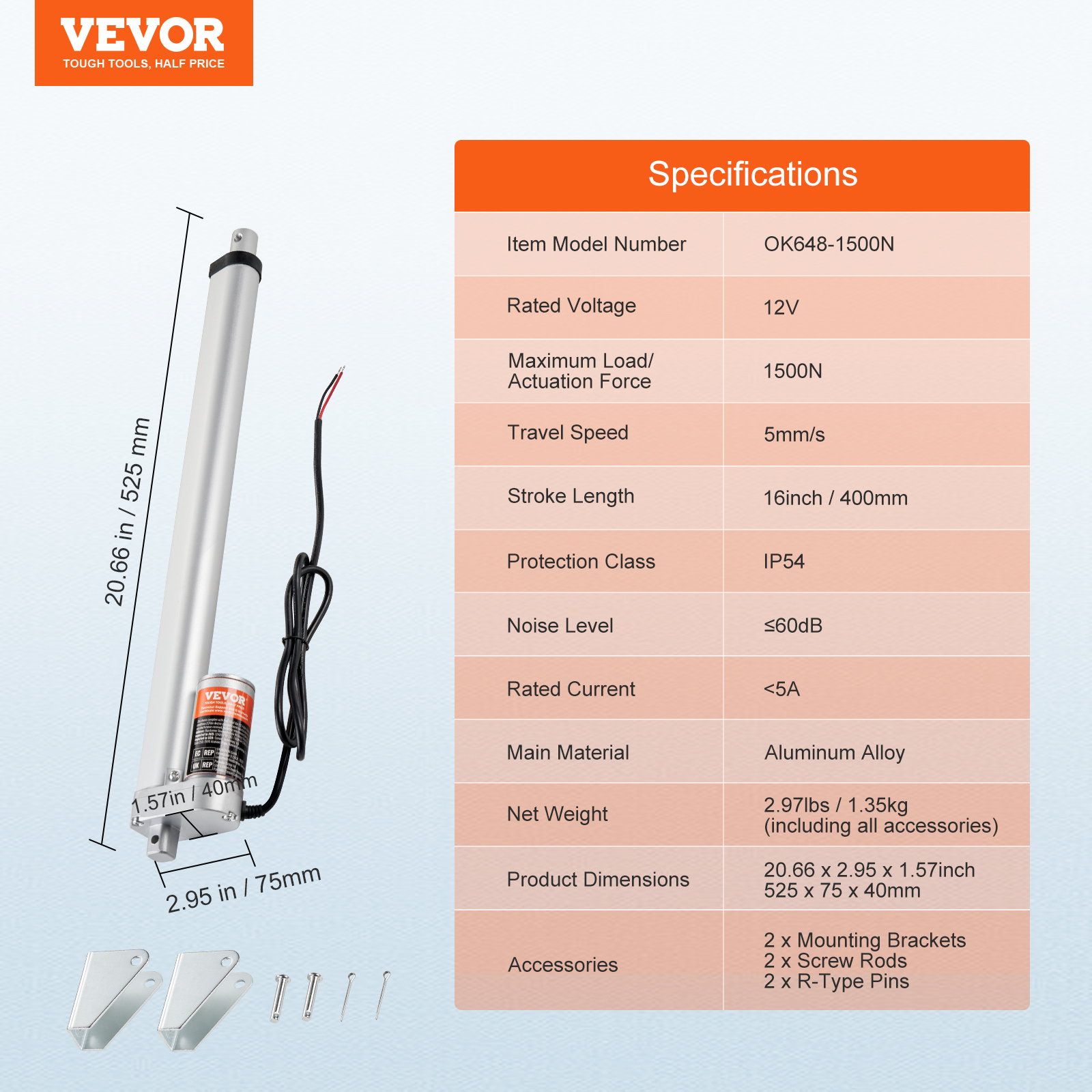 Actuador lineal VEVOR 1000-6000N accionamiento lineal DC motor lineal 150-500 mm - Imagen 81 de 170
