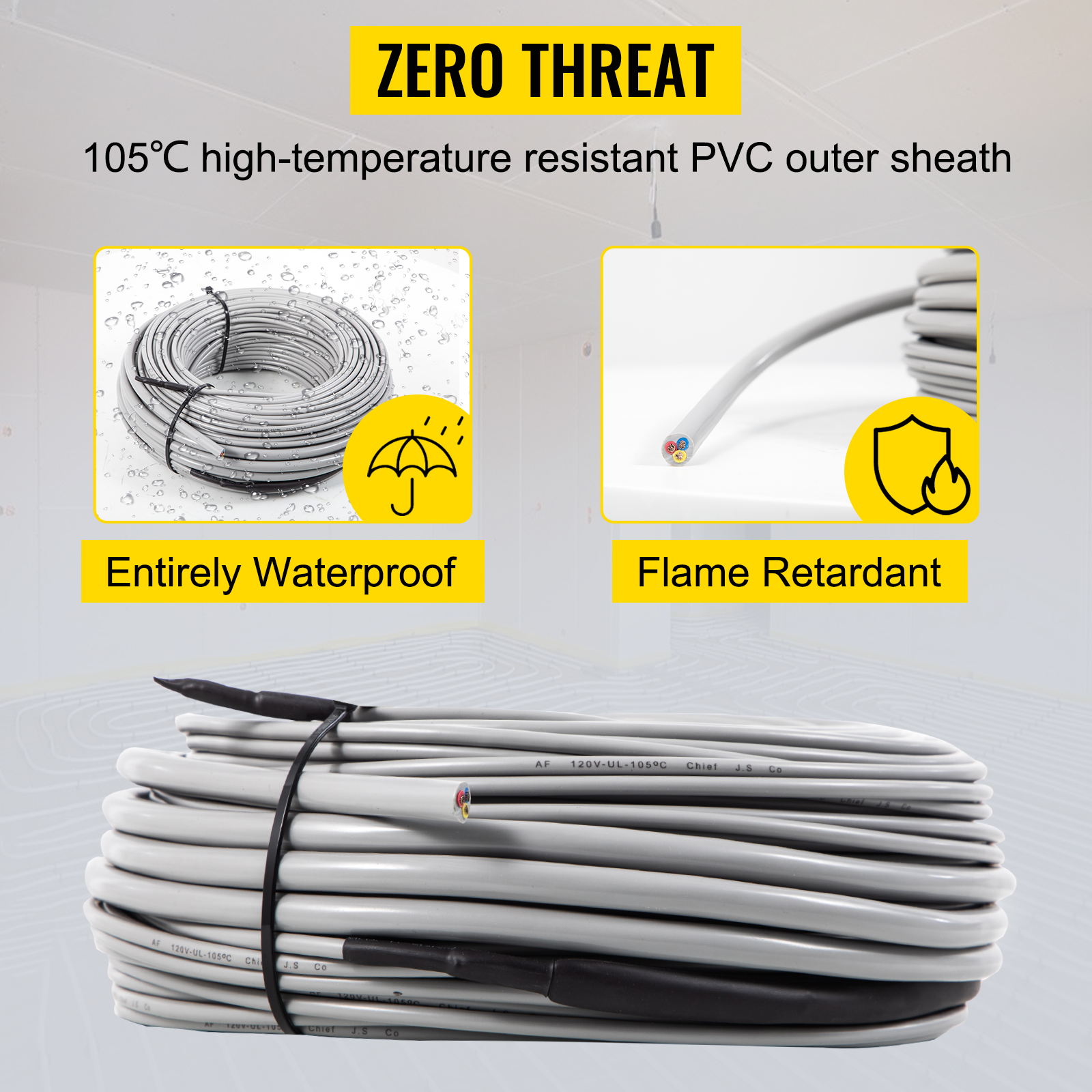 VEVOR Floor Heating Cable Floor Tile Heat Cable 37.5Sqft 475W 120V W