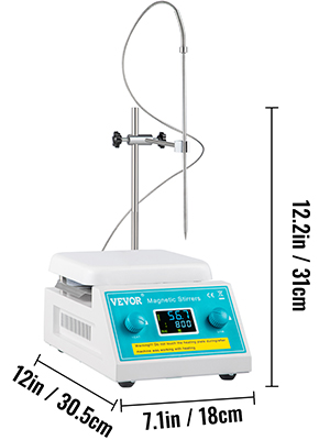 VEVOR Agitateur Magnétique Professionnel 200-2000 tr/min 2 L Jusqu'à 300°C  avec Support de Capteur de Température Agitateur Magnétique avec écran LCD  à Plaque Chauffante à Double Commande pour Labo