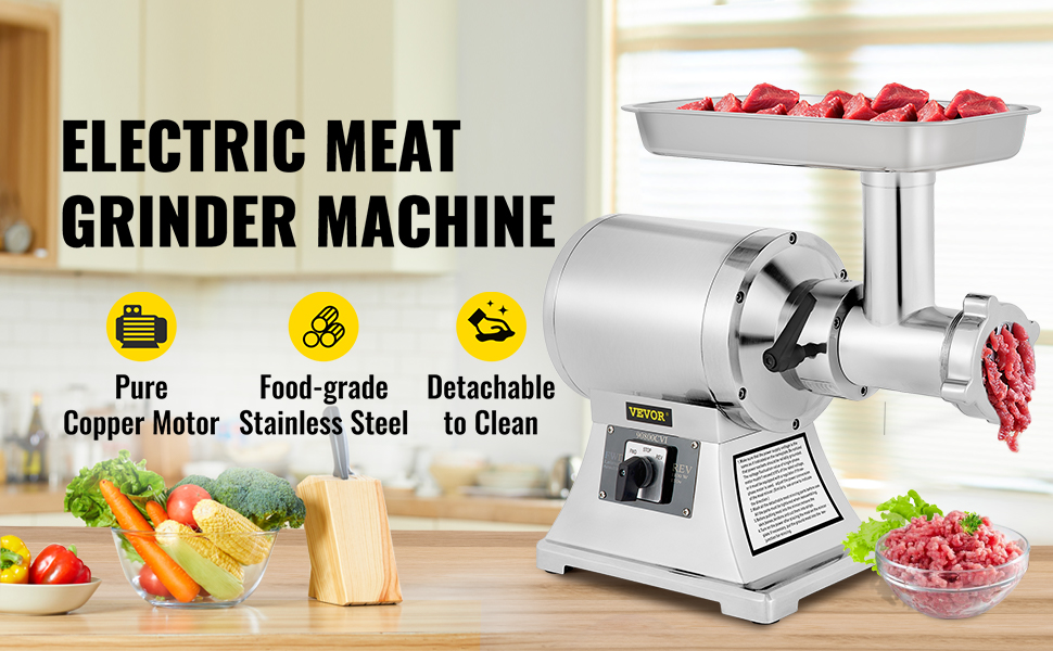 Hi Tek Meat Grinder, 1 Durable Meat Mincer - 1.5 Horsepower, Grind 540 Pounds of Meat per Hour, Stainless Steel Heavy-Duty Meat Grinder, Sausage Tube