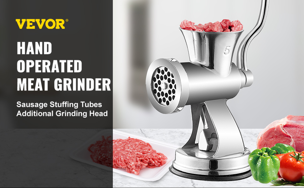 VEVOR Manual Meat Grinder, Heavy Duty Cast Iron Hand Meat Grinder with Steel Table Clamp, Meat Mincer Sausage Maker