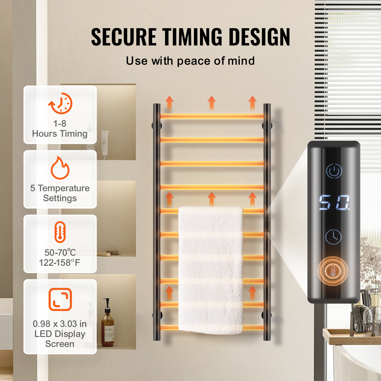 4/6/8/10-bar Towel Warmer Rack Wall Mounted Heated Towel Rack for Bathroom - Picture 40 of 84