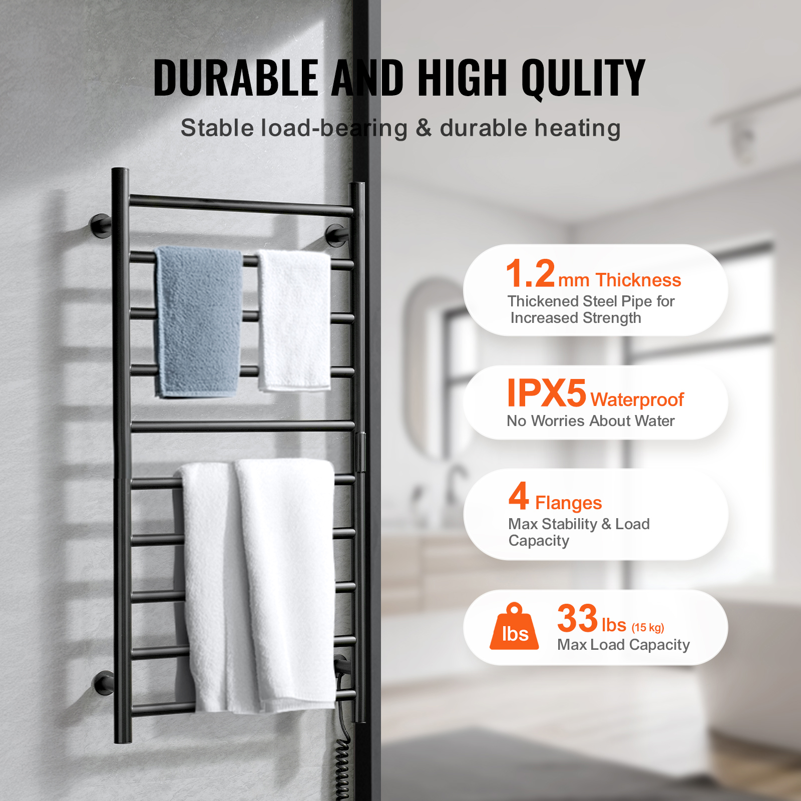 4/6/8/10-bar Towel Warmer Rack Wall Mounted Heated Towel Rack for Bathroom - Picture 41 of 84