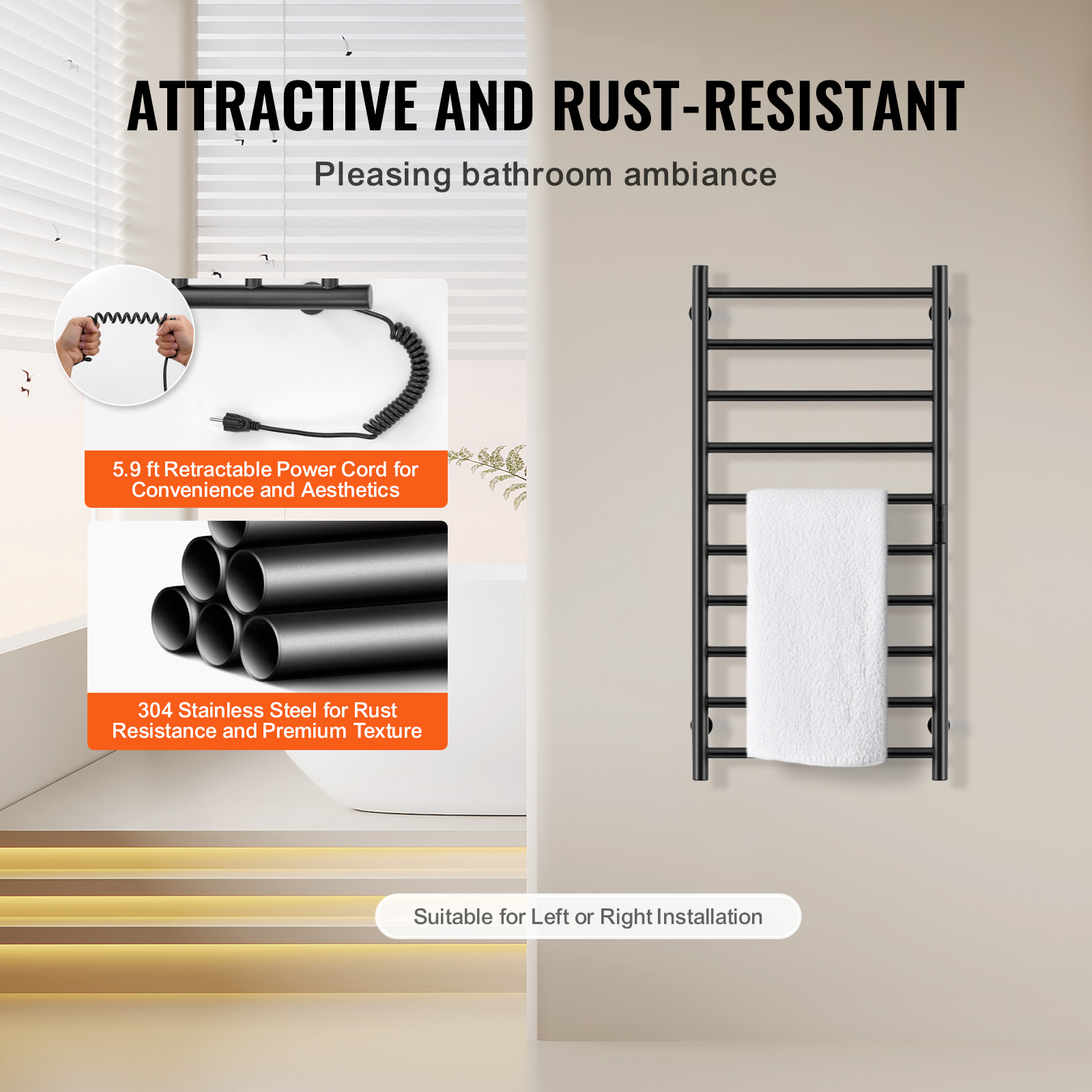 4/6/8/10-bar Towel Warmer Rack Wall Mounted Heated Towel Rack for Bathroom - Picture 42 of 84