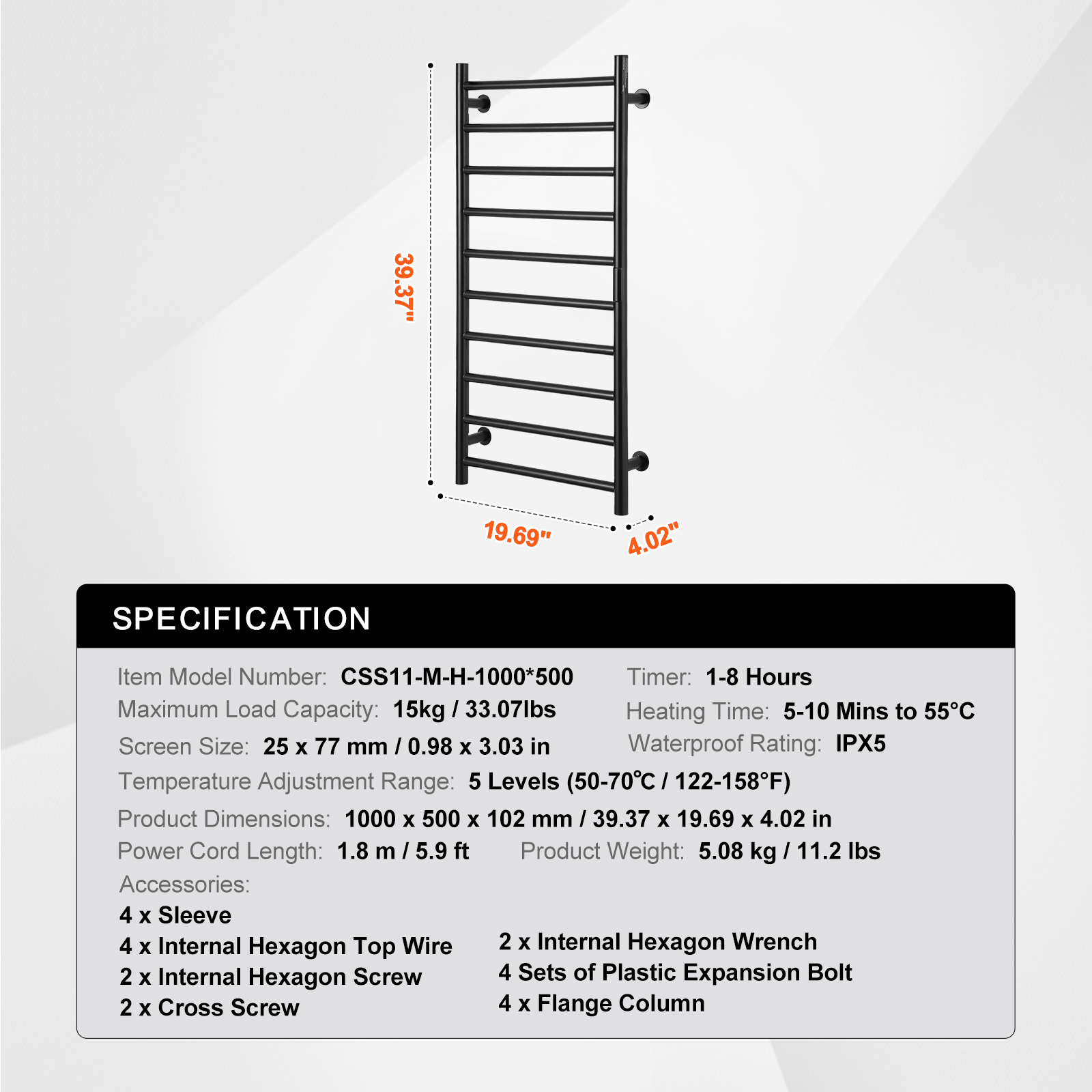 4/6/8/10-bar Towel Warmer Rack Wall Mounted Heated Towel Rack for Bathroom - Picture 44 of 84