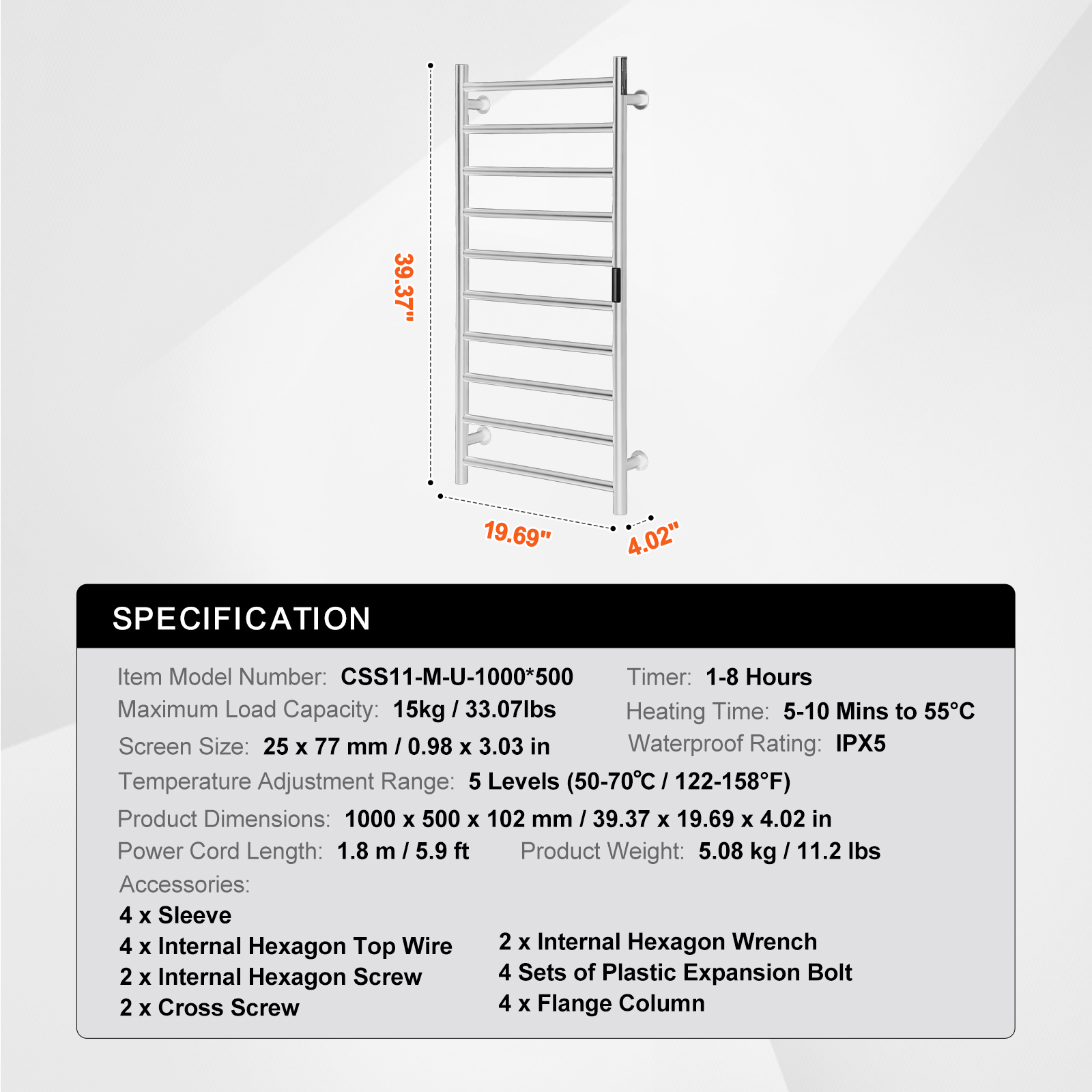 4/6/8/10-bar Towel Warmer Rack Wall Mounted Heated Towel Rack for Bathroom - Picture 55 of 84