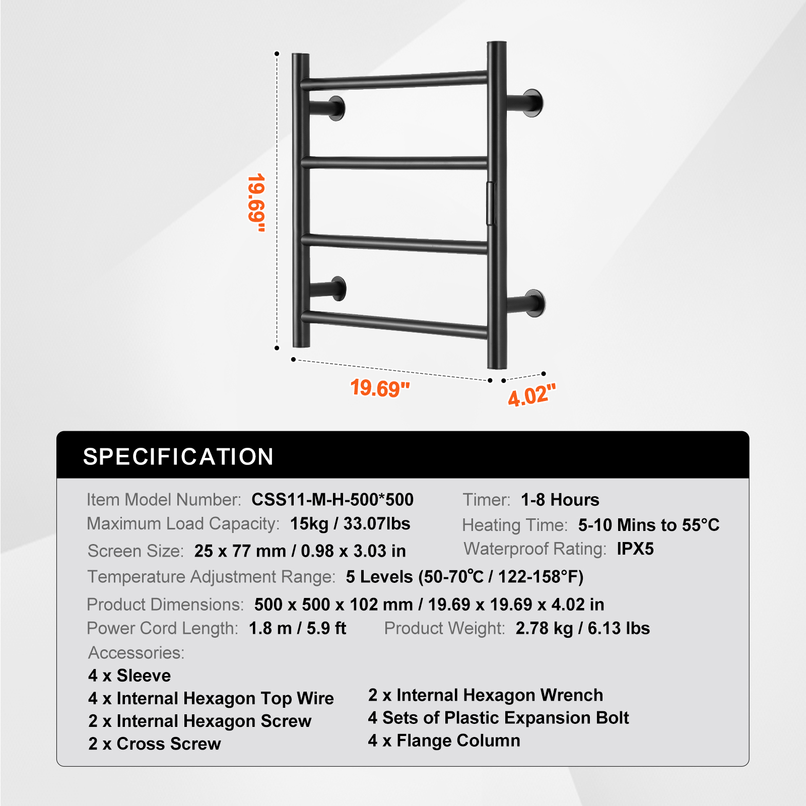 4/6/8/10-bar Towel Warmer Rack Wall Mounted Heated Towel Rack for Bathroom - Picture 10 of 84