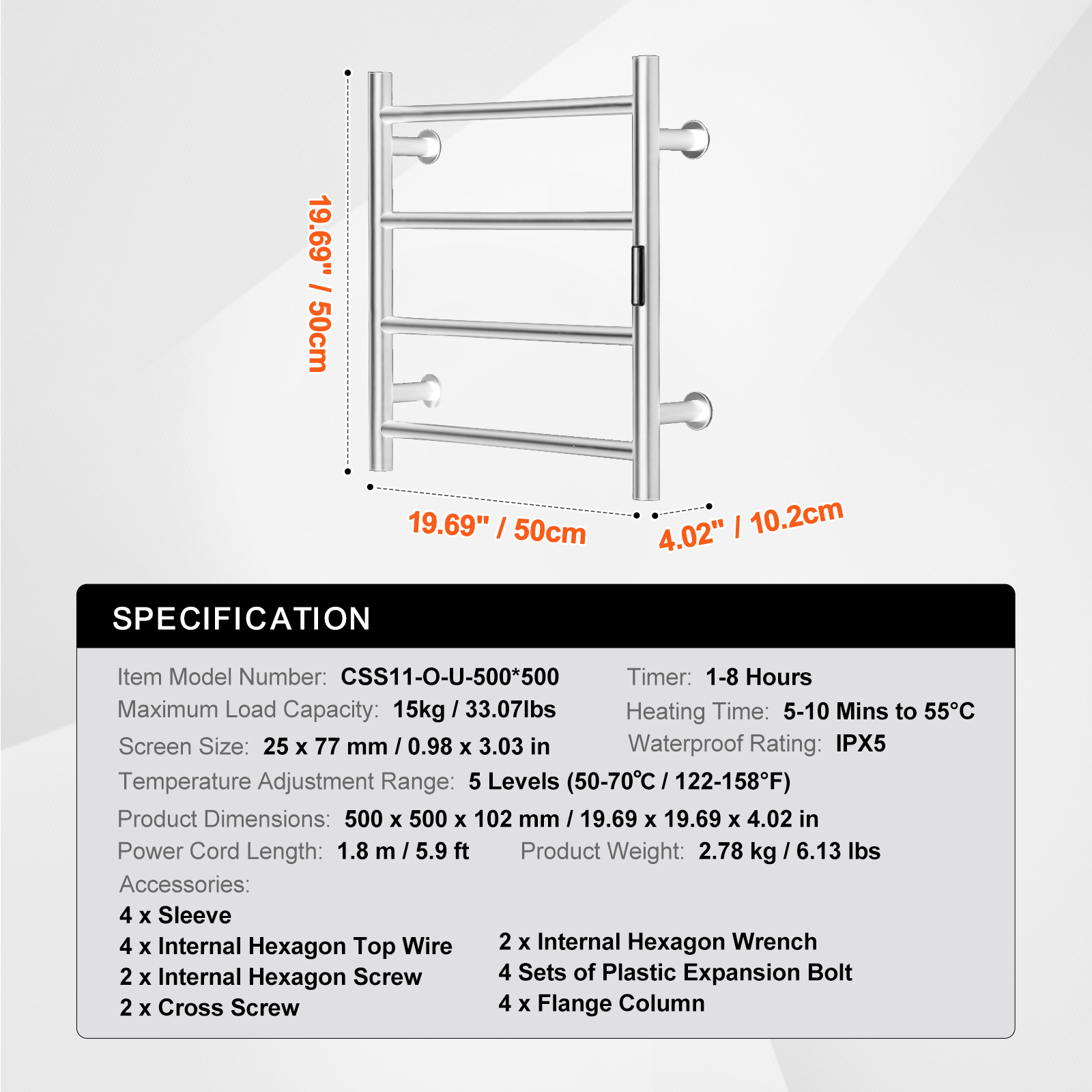 4/6/8/10-bar Towel Warmer Rack Wall Mounted Heated Towel Rack for Bathroom - Picture 67 of 84