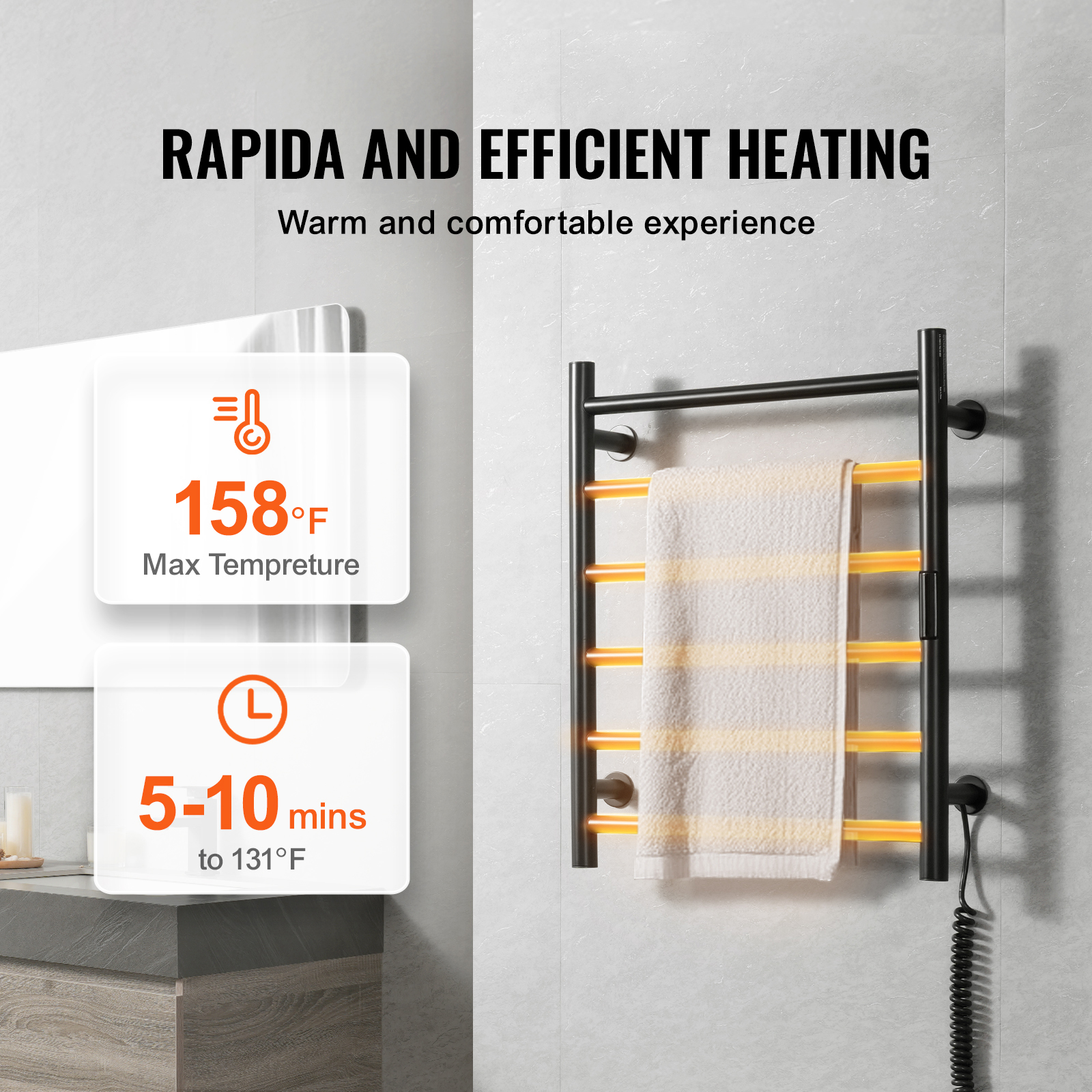 4/6/8/10-bar Towel Warmer Rack Wall Mounted Heated Towel Rack for Bathroom - Picture 74 of 84