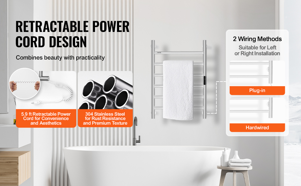 VEVOR 6-Bar Towel Warmer Rack Wall Mounted Heated Towel Rack for ...